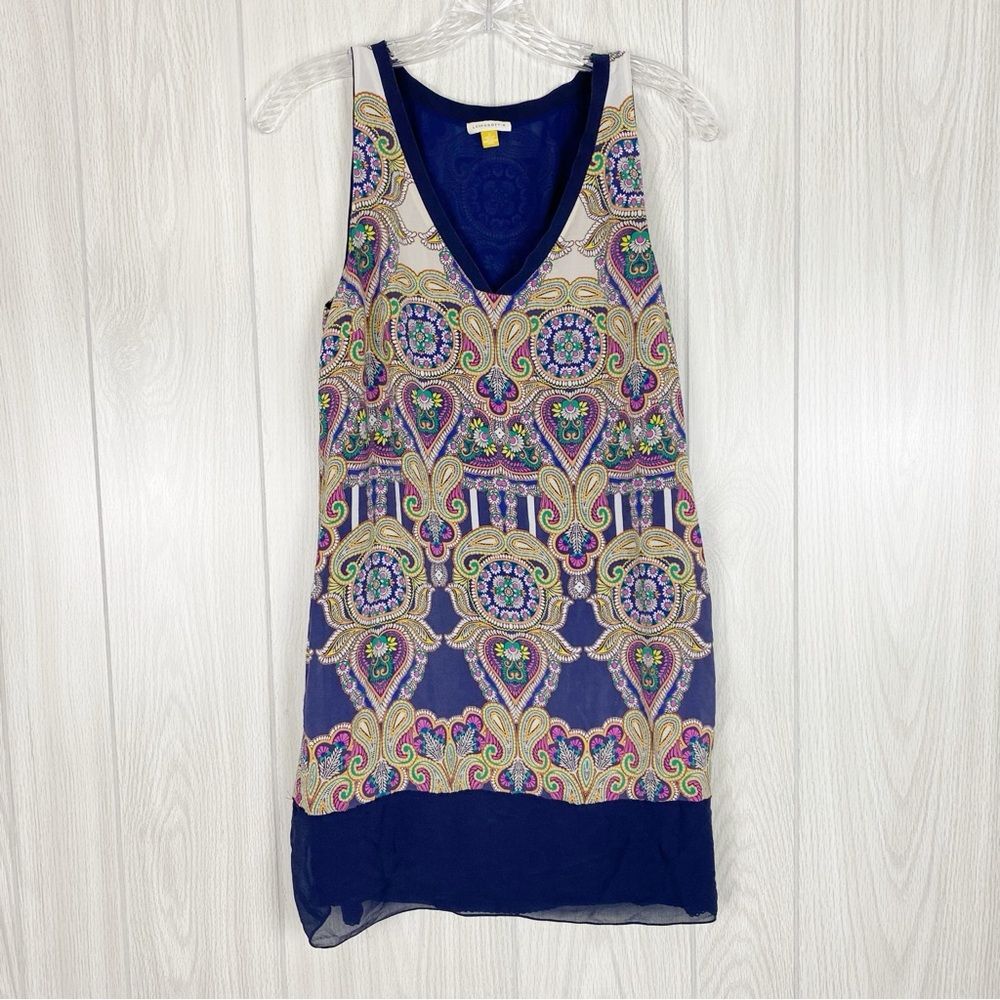 Anthropologie | Leifsdottir |  Navy Blue Paisley Shift Dress 100% Silk Size 2